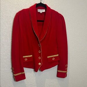 Vintage St. John Red Blazer with Gold Trim